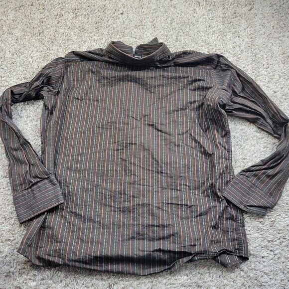 Hugo Boss Shirt Mens Large Brown Striped Button Up Preppy Long Sleeve - Picture 5 of 7